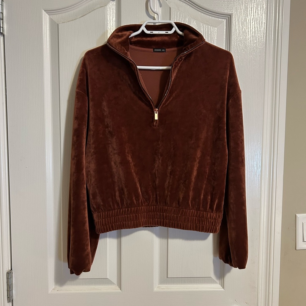 Oysho Velvet Quarter-Zip Cropped Sweater
